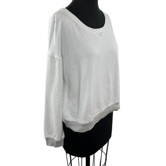 Sundry Tops - SUNDRY White Round Neck Drop Shoulder Sweatshirt Gray Trim Pullover Cotton 2 M